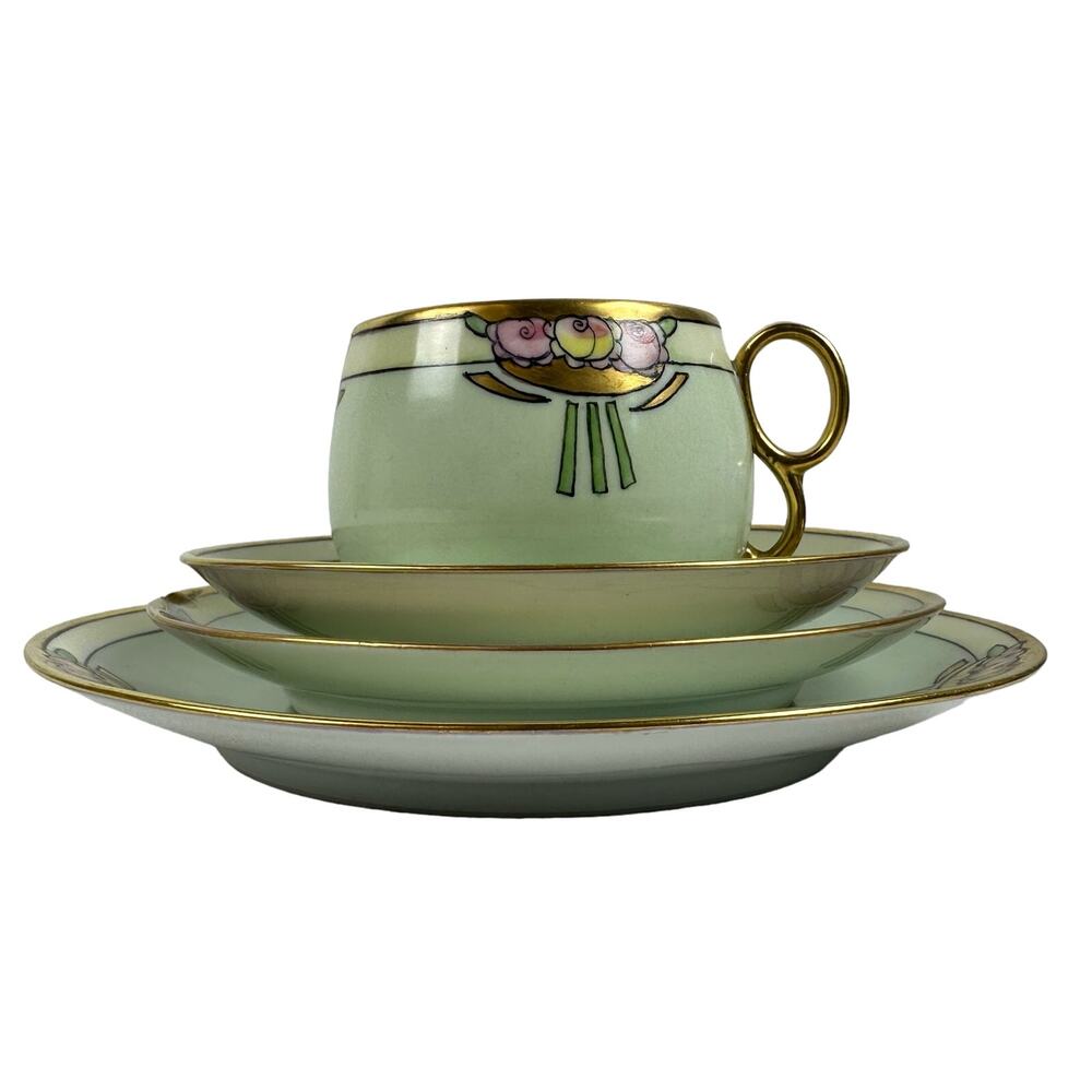Art Neuveau Thomas Bavaria 4 Piece Luncheon Set Mint Green & Pink Floral Repair